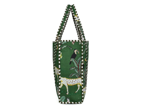 Quilted Safari  Cotton Cloth Tote Bag - Green