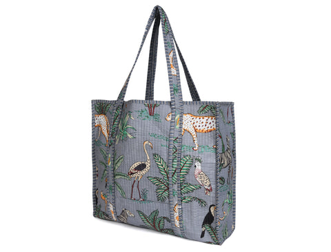 Quilted Safari Cotton Cloth Tote Bag - Grey