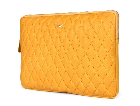 Ardentia Quilted Leather Mackbook Sleeve - Mustard