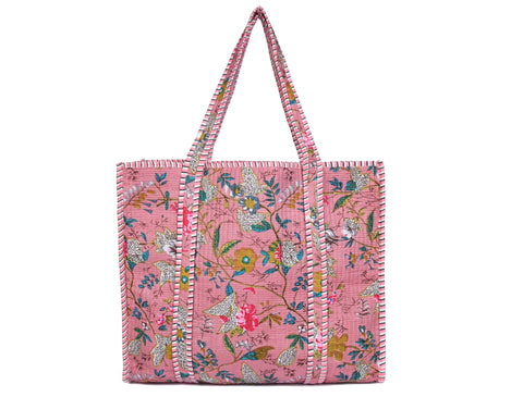 Quilted Cotton  Tote Bags - Light Pink