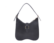 Classic Black Leather Shoulder Bag – Minimalist Curve-Shape Handbag for Women