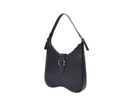 Classic Black Leather Shoulder Bag – Minimalist Curve-Shape Handbag for Women