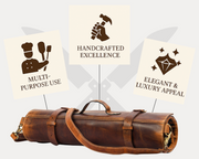 Premium Full-Grain Leather Chef Knife Roll Bag – Travel Friendly & Durable
