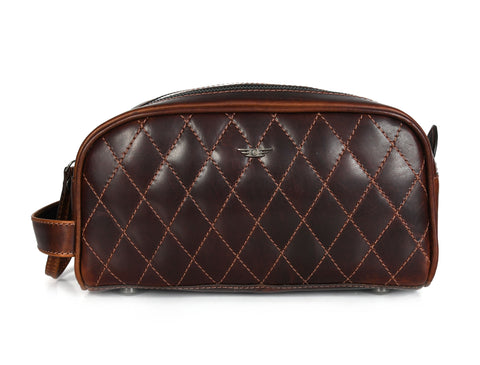 Quilted Leather Toiletry Bag ( wb-147 )  Brown