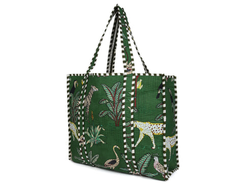 Quilted Safari Cotton Cloth Tote Bag - Green