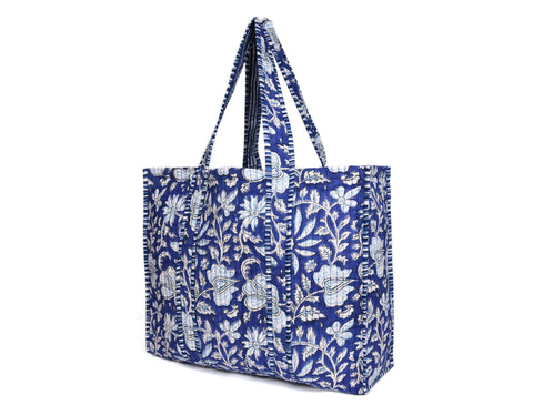 Quilted Cotton  Tote Bags - Navy