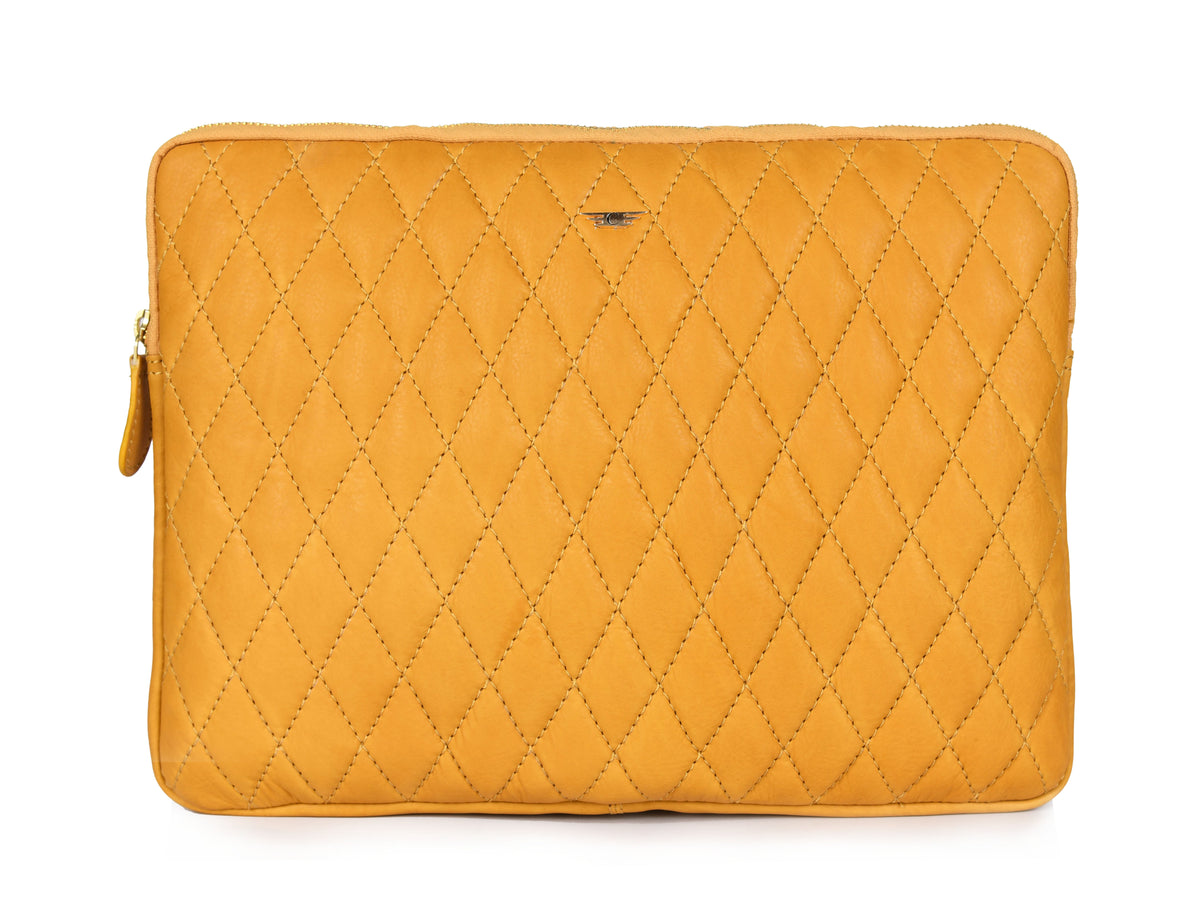 Ardentia Quilted Leather Mackbook Sleeve - Mustard