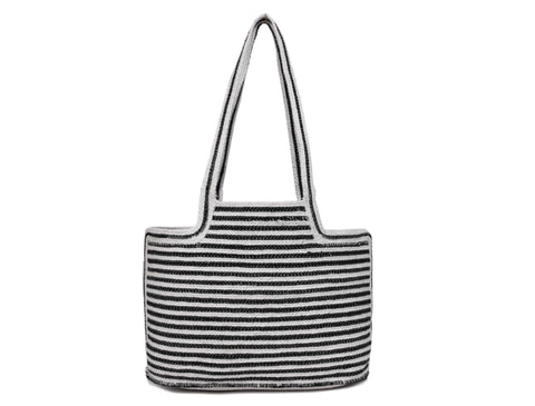 Black and White Striped Knit Tote Bag