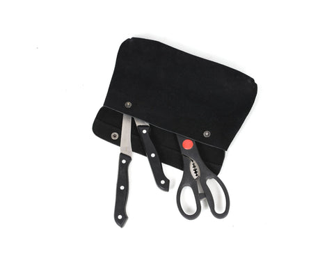 Tuscania Leather Knife Roll & Bag Combo - Raven Black