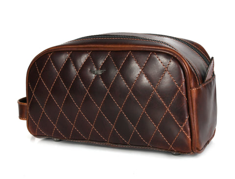 Quilted Leather Toiletry Bag ( wb-147 )  Brown