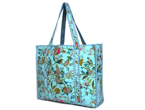 Quilted Cotton  Tote Bags - Turquoise