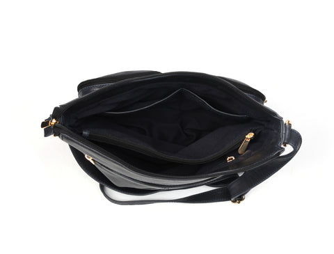 Modern Black Multi-Pocket Shoulder Bag