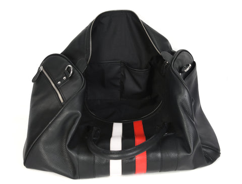 Black Leather Bag with Red and White Stripes Travel Bag