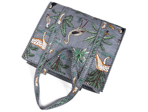 Quilted Safari Cotton Cloth Tote Bag - Grey