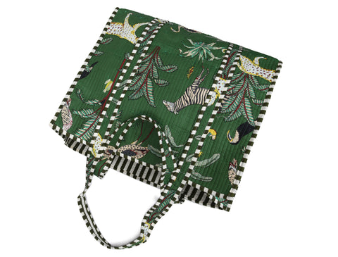 Quilted Safari Cotton Cloth Tote Bag - Green