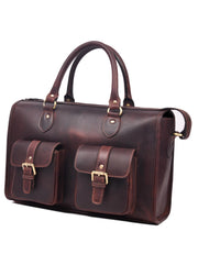 TSI Premium Genuine Leather Briefcase for Men | Vintage Dark Brown Office & Business Bag with Double Front Pockets, Top Handles & Shoulder Strap