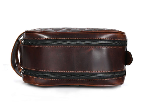 Quilted Leather Toiletry Bag ( wb-147 )  Brown