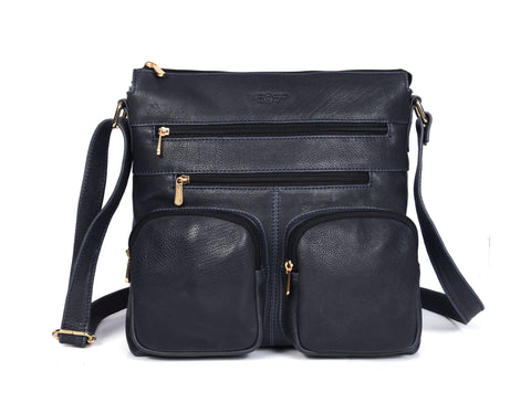 Modern Black Multi-Pocket Shoulder Bag