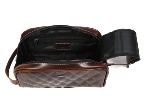 Quilted Leather Toiletry Bag ( wb-147 )  Brown