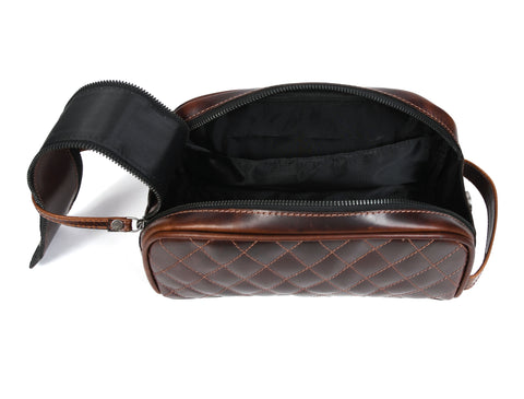 Quilted Leather Toiletry Bag ( wb-147 )  Brown