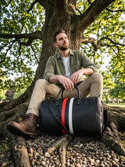 CABRINI Monaco Duffel – Black Travel Bag with Heritage Stripes