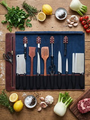 Top Grain Leather Knife Roll – 8 Slot Travel Case