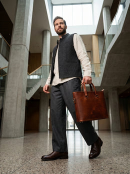 Cabrini Marlow Leather Tote Briefcase – Tan Laptop & Office Bag