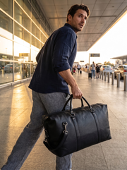 Men’s Leather Duffel Bag – Large Travel Weekender Bag with Adjustable Shoulder Strap, Dual Handles & Multiple Compartments