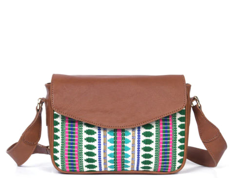 Mexico Jacquard & Leather Saddlebag Crossbody - Tan