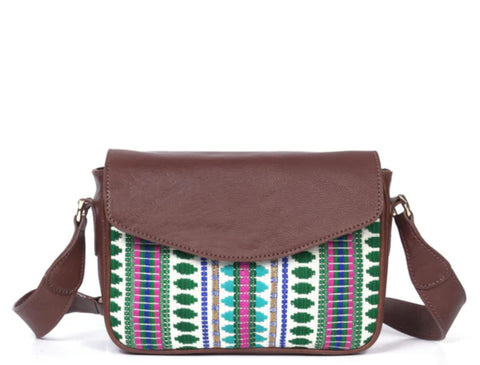 Mexico Jacquard & Leather Saddlebag Crossbody- Dark Brown