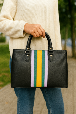 Leather Stripe Hand Bag