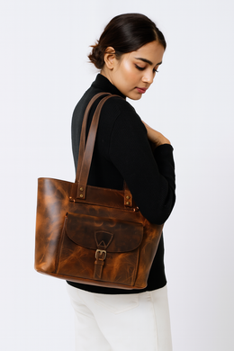 Ladies Leather Tote Bag - Walnut Brown