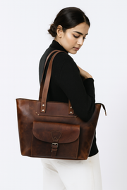 Ladies Leather Tote Bag - Walnut Brown
