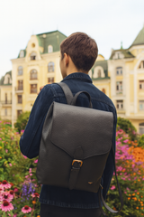 Leather Backpack – Classic Black Travel & Work Companion