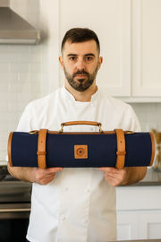 Malaga Canvas Knife Roll – Cobalt Blue | 8-Slot Culinary Wrap