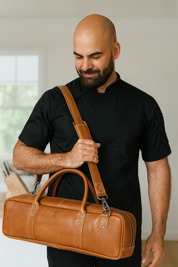 Tuscania Leather Knife Roll & Bag Combo - Tawny Brown