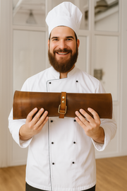 Malaga Leather Mini  Knife Roll - Caramel