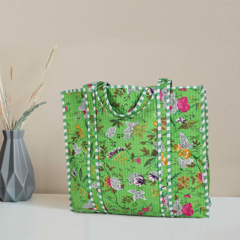 Quilted Cotton  Tote Bags - Nature Green