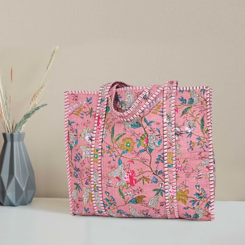 Quilted Cotton  Tote Bags - Light Pink