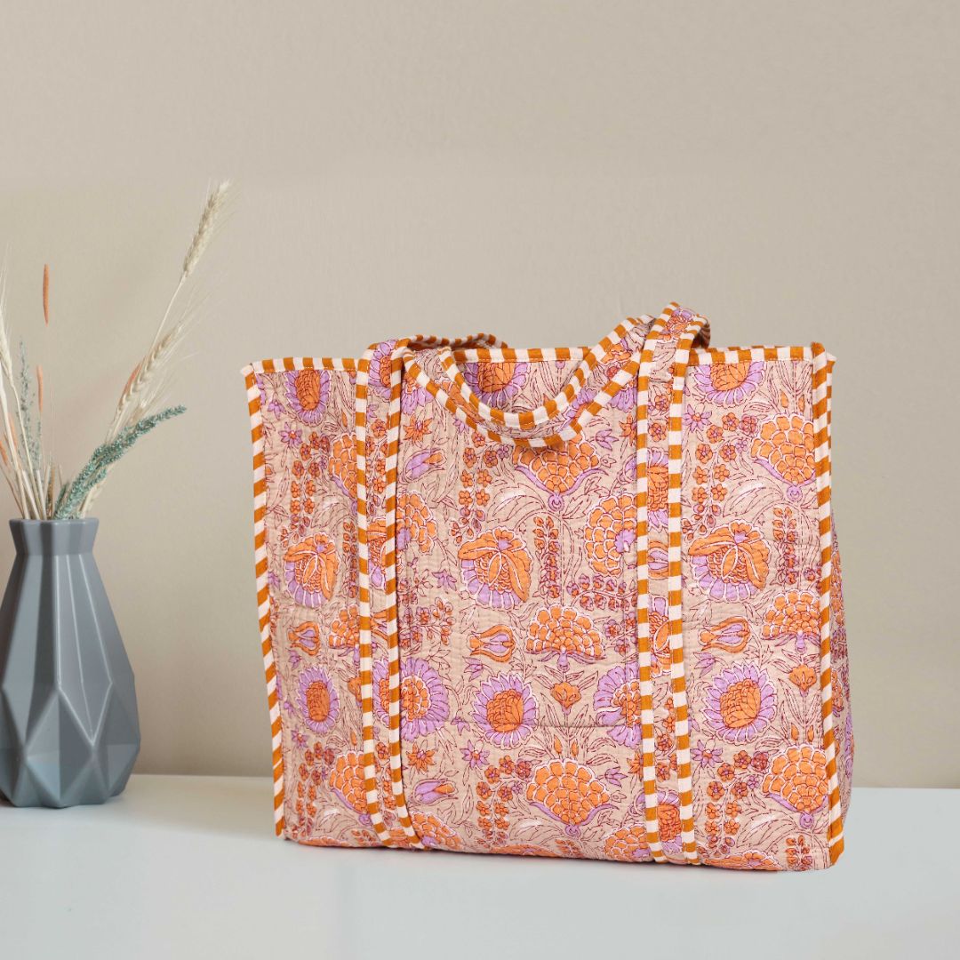 Quilted Cotton  Tote Bags - Lotus