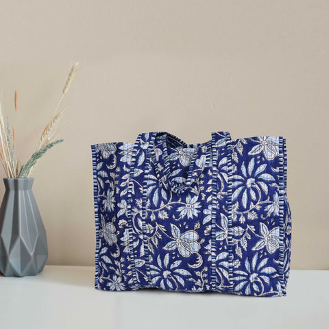 Quilted Cotton  Tote Bags - Navy