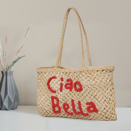 Woven Jute Tote Bag - Ciao Bella