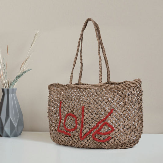 Woven Jute Tote Bag - Love | LB - 858