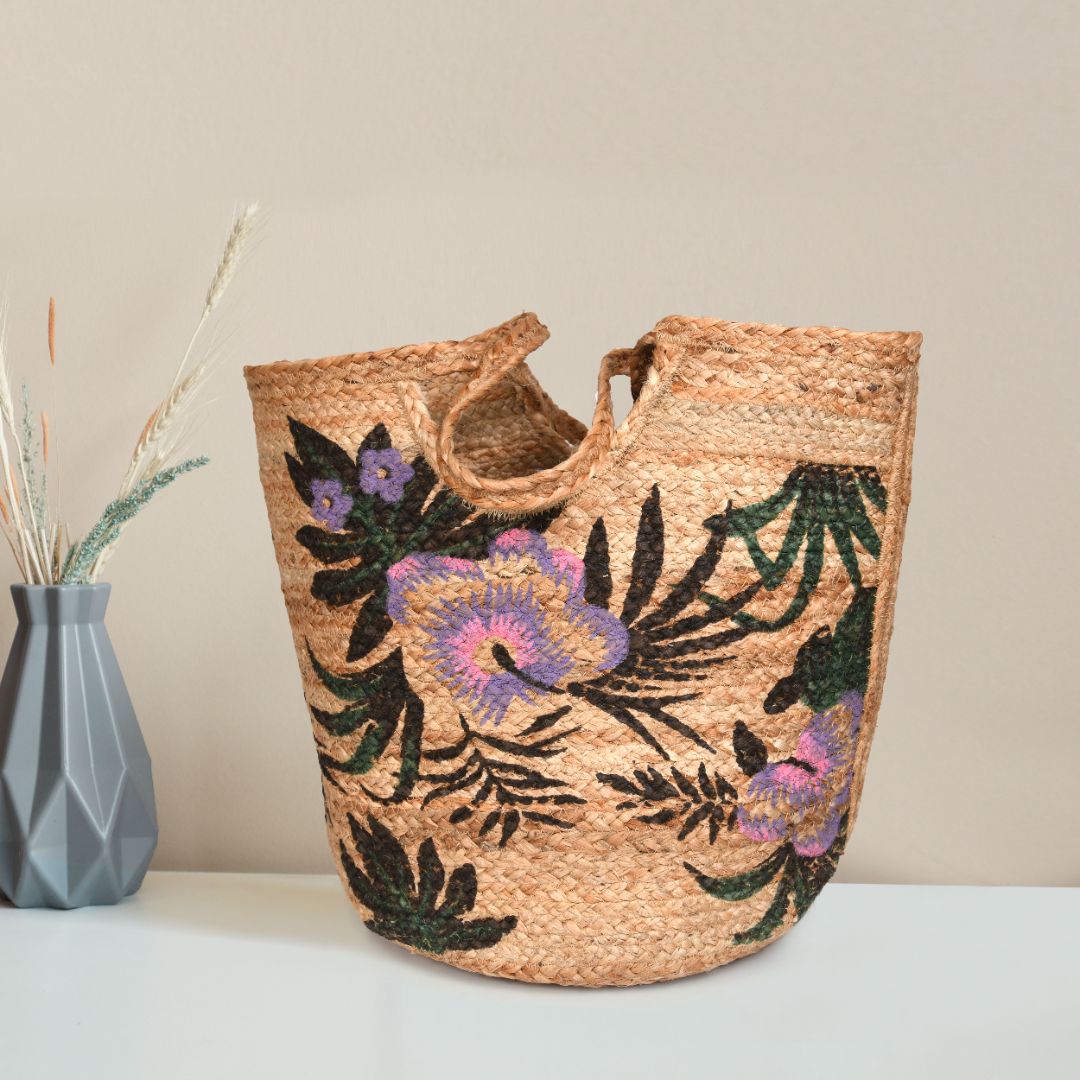 Floral Jute Style Tote Bags - LB855