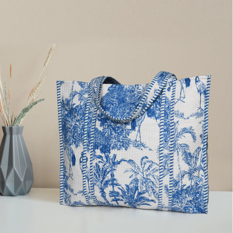 Quilted Cotton  Tote Bags - Blue