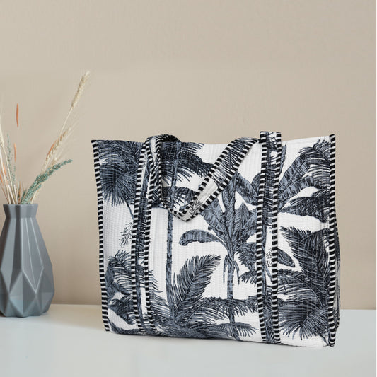 Quilted Cotton  Tote Bags - Grey beach