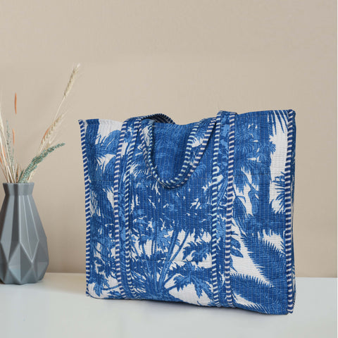 Quilted Cotton  Tote Bags - Blue