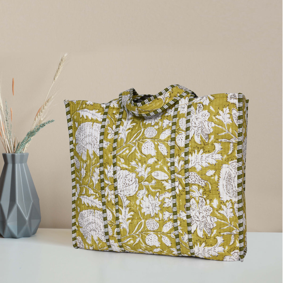 Quilted Cotton  Tote Bags - Olive