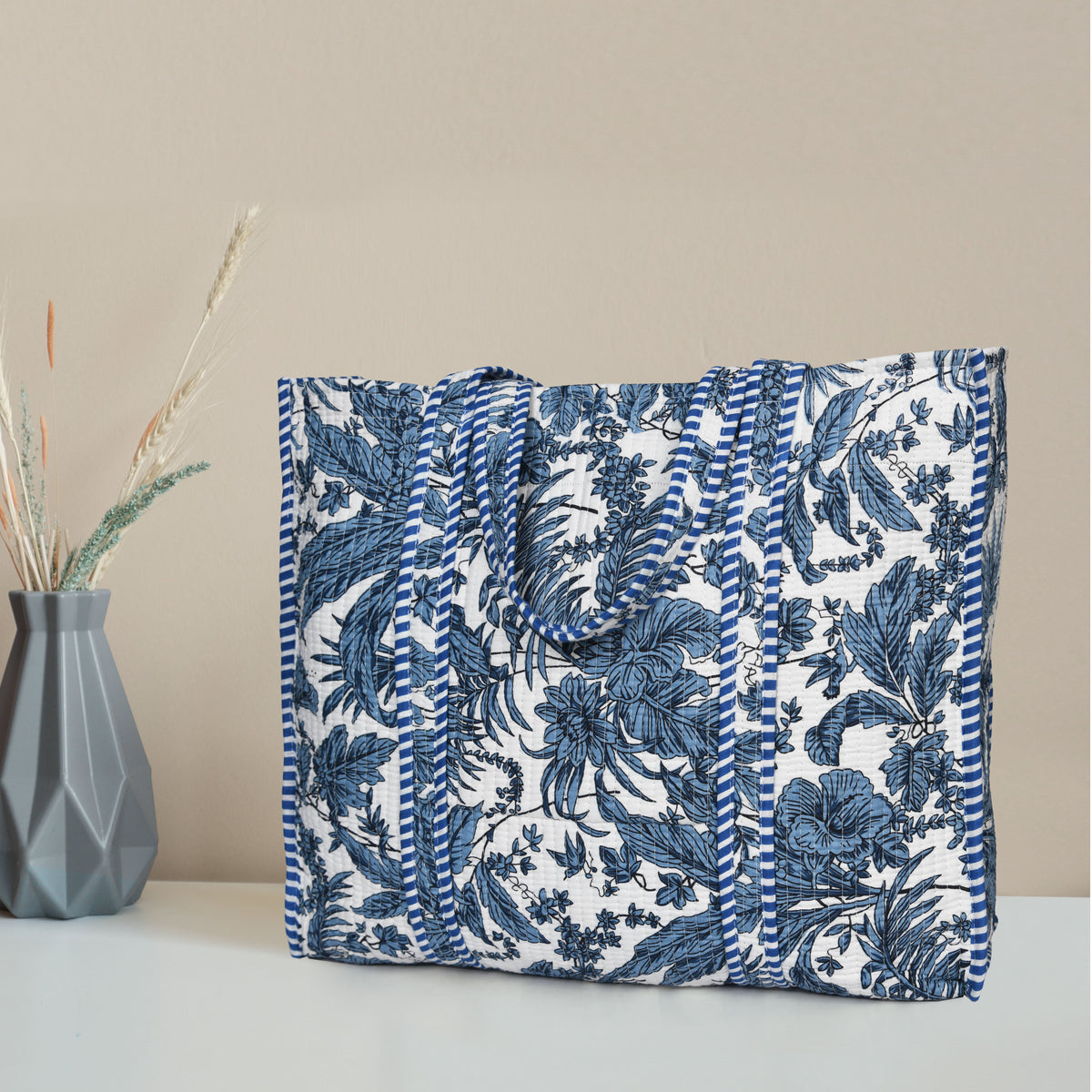 Quilted Cotton  Tote Bags - Dark Blue