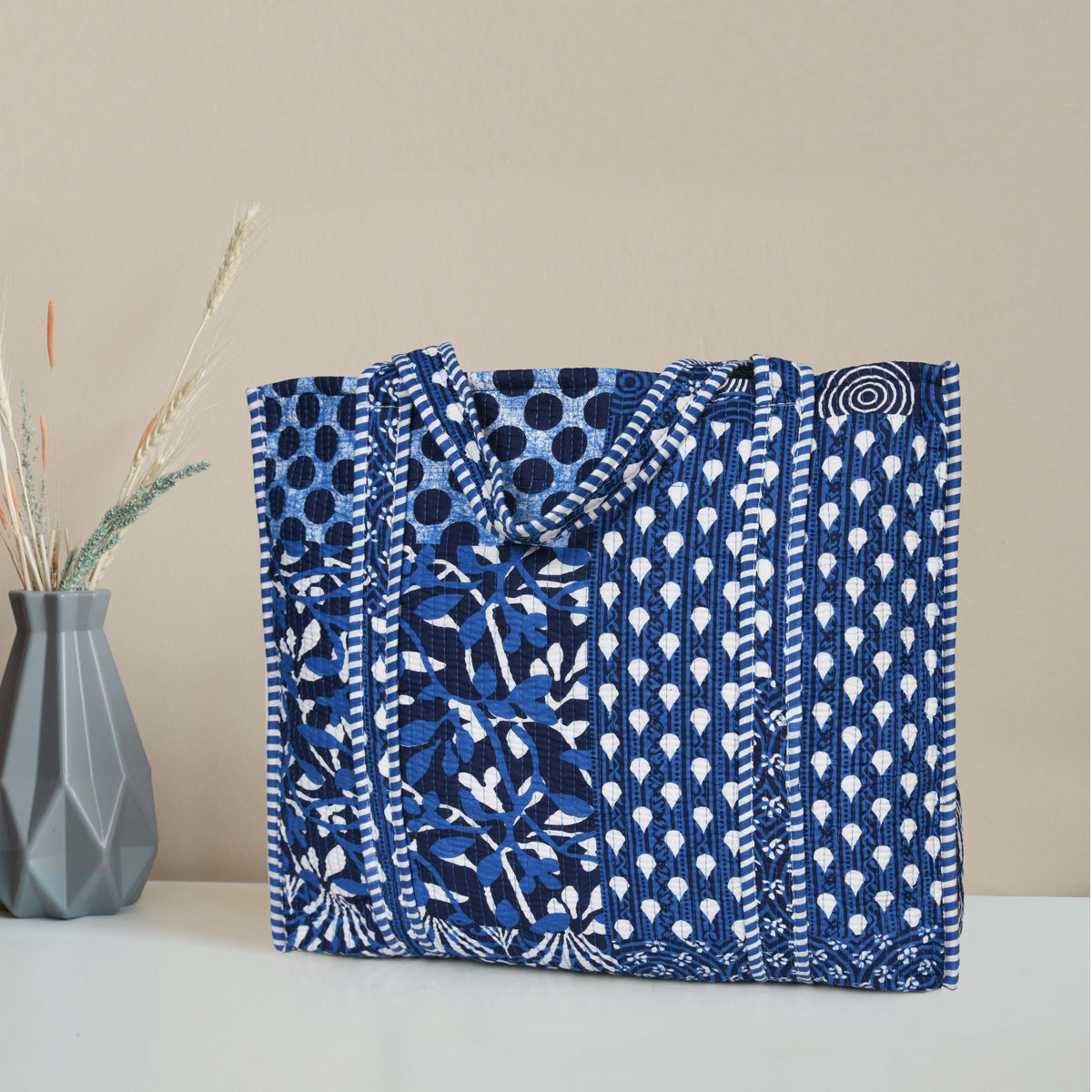 Quilted Cotton  Tote Bags - Dark Blue